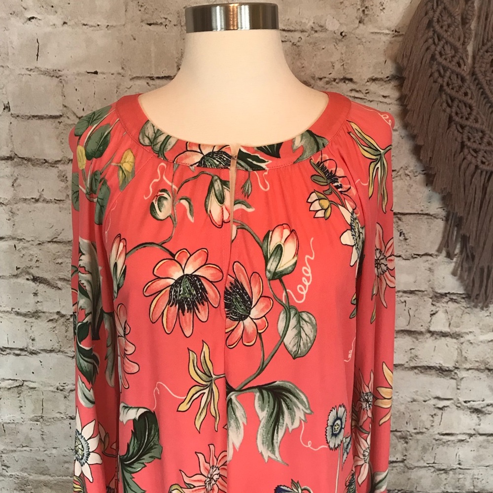 Ann Taylor Coral Oasis Georgette Split Neck Blouse